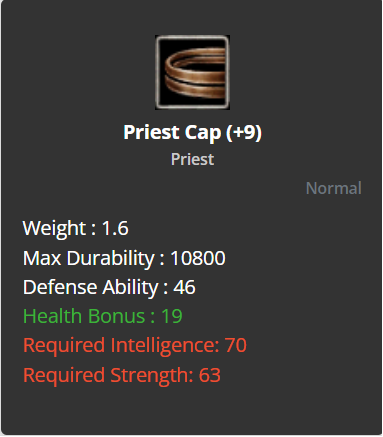 Priest Cap +9 (HP)
