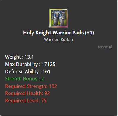 Holy Knight Warrior Pads +1